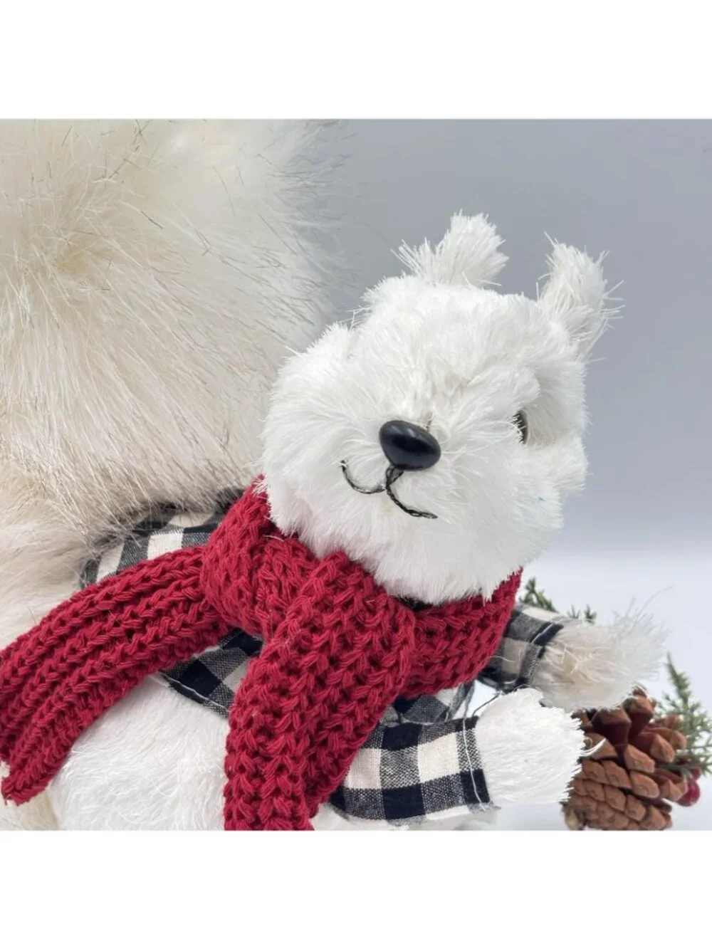 Northlight White Christmas Squirrel Red Scarf Plaid Jacket Pine Cones Bushy 10”